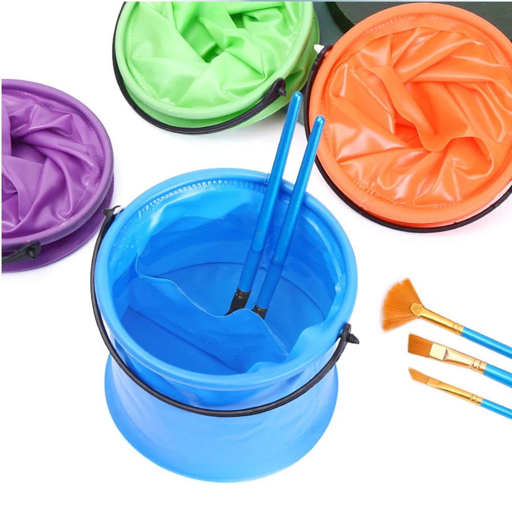 4Pcs Foldable Portable Plastic Bucket Multi-Purpose for Cleaning Fishing Drawing Outdoor Indoor Use Green Blue Purple Orange