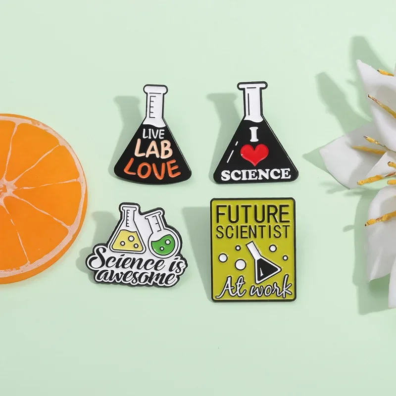 I Love Science Enamel Pins Future Scientist At Work Lab Flasks Brooch Lapel Metal Badge Jewelry Gifts For Friends Drop Shipping