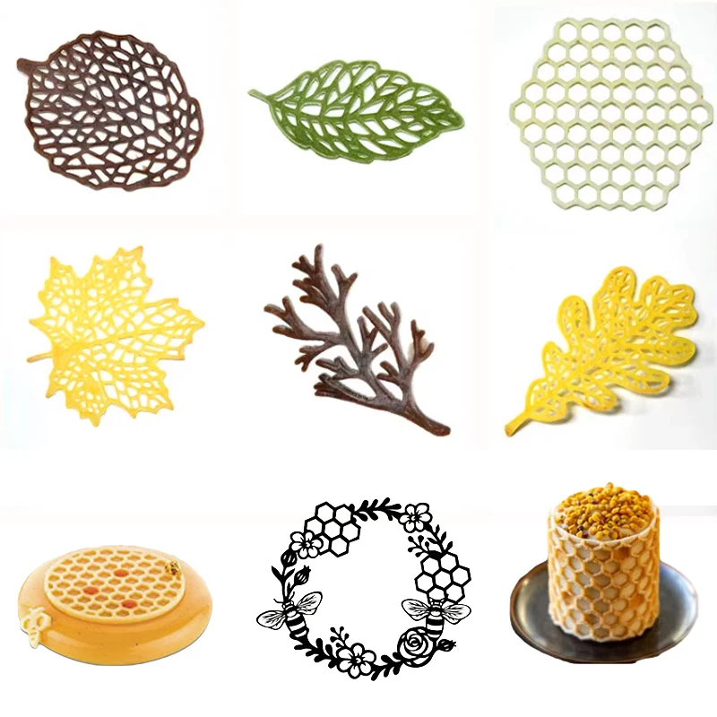 Dessert Decoration Hollowed Out Chocolate Chips Silicone Baking Mold Leaf or Honeycomb Design Sugar Craft Silicone Pad Lace Mat