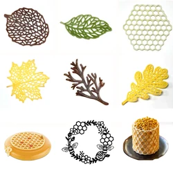 Dessert Decoration Hollowed Out Chocolate Chips Silicone Baking Mold Leaf or Honeycomb Design Sugar Craft Silicone Pad Lace Mat