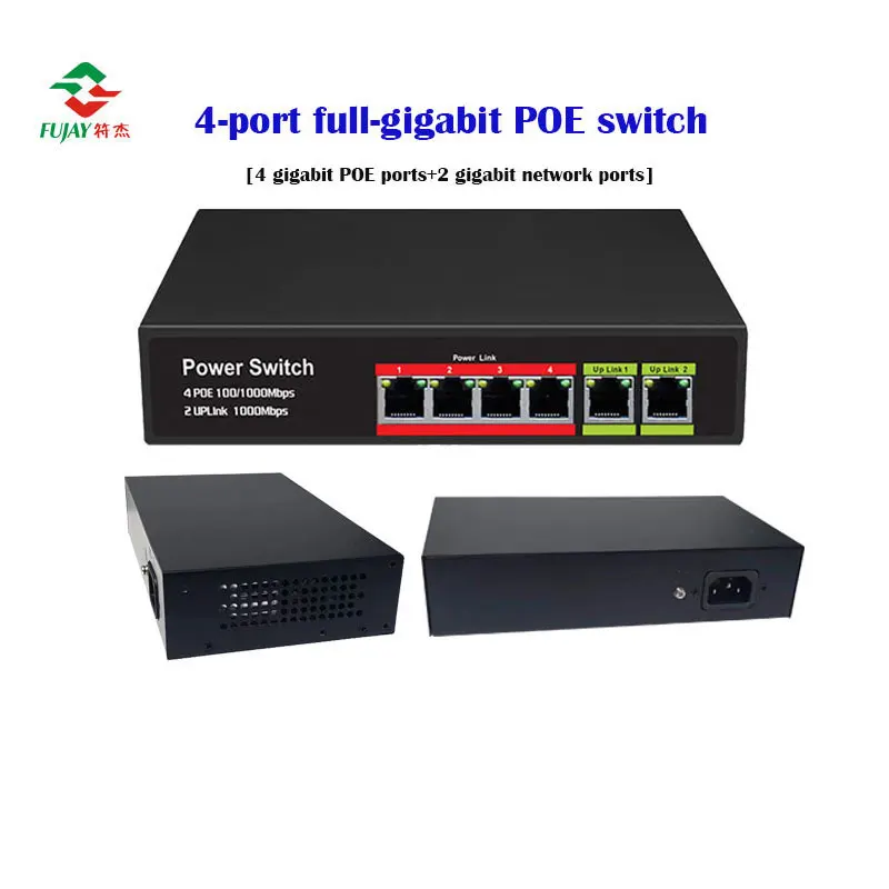 4 Port Poe Switch Manufacturer 2 Uplink Poe 802.3af 48v Network 4 Ports Gigabit Unmanaged poe Switch