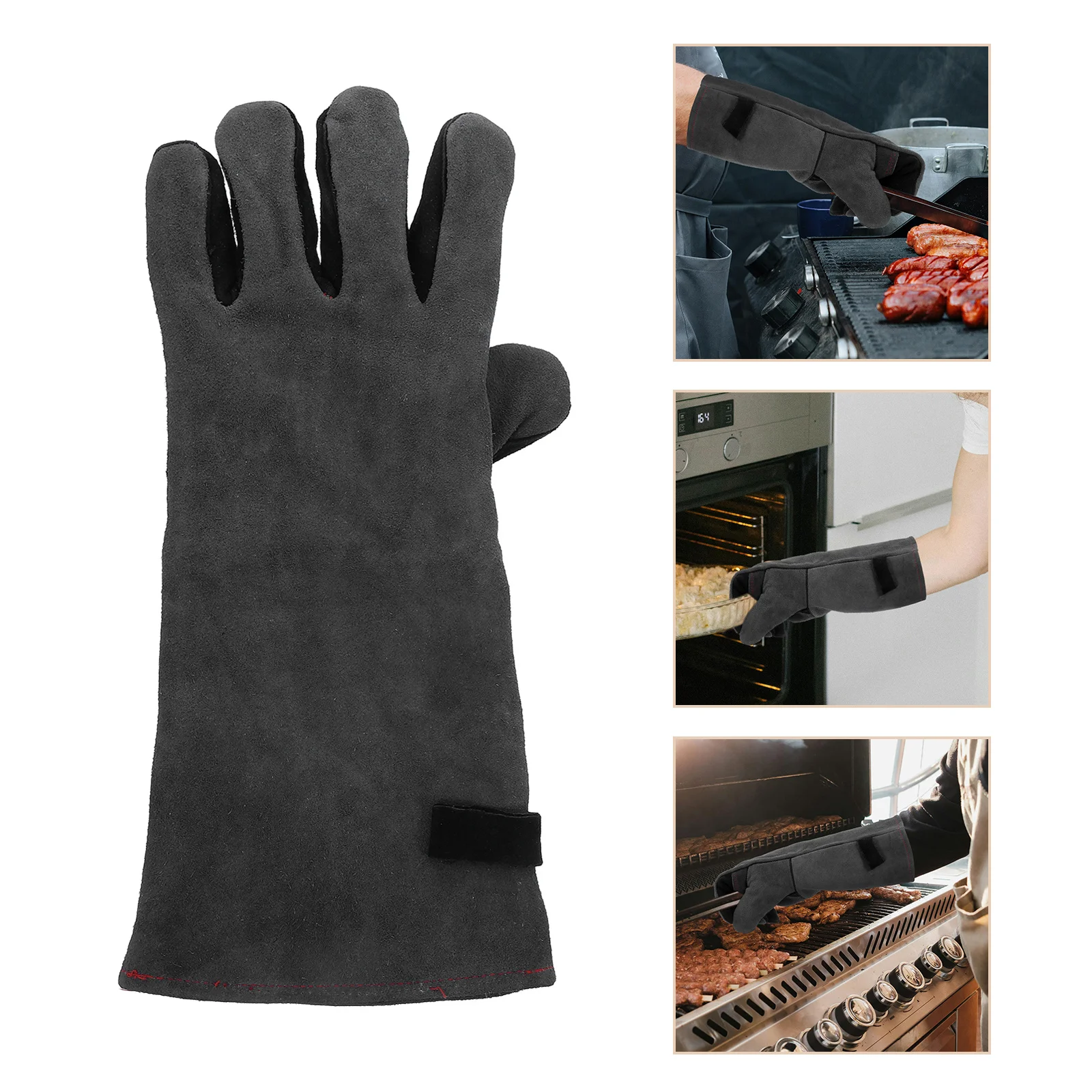 

1Pair Heavy Duty Heat Resistant Bbq Gloves Grilling Oven Mitts Fireproof Cooking Gloves Professional Glove