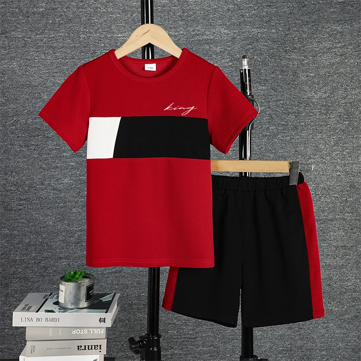 Summer Grown Man 2 Piece Casual Color Block Short Sleeve T-shirt Shorts Set Summer Men's T-shirt Outdoor Sports Men's Clothing