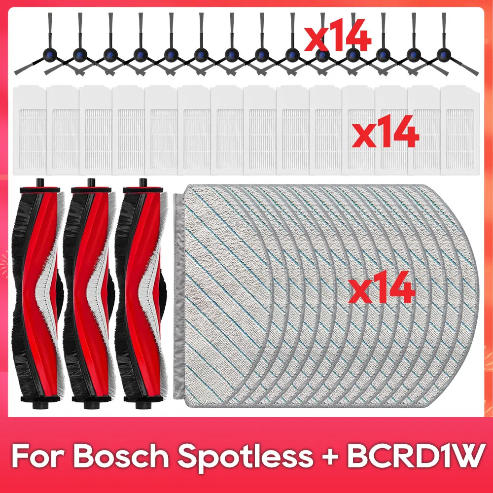 Compatible For ( Bosch Spotless BCRC1W BCRD1W / Spotless Advanced BCRC2W BCRD2W ) Parts Accessories Main Side Brush Filter Mop