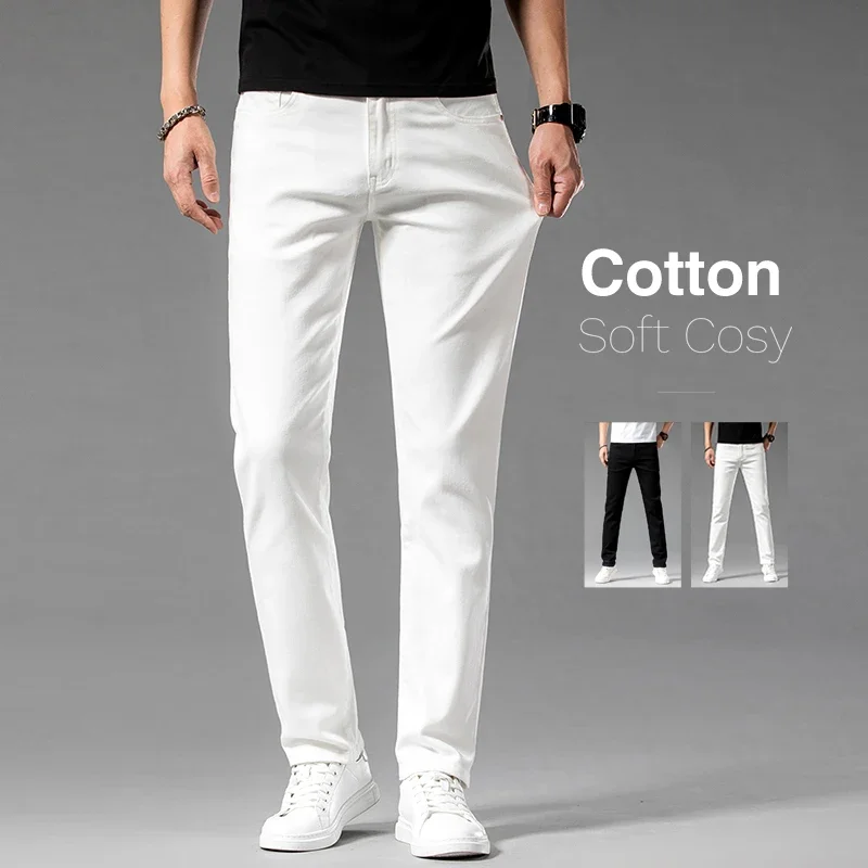 2026 New In Classic Style Summer Men\'s Slim Fit White Jeans  Quality Business Fashion Cotton Stretch Denim Pants Brand Trousers