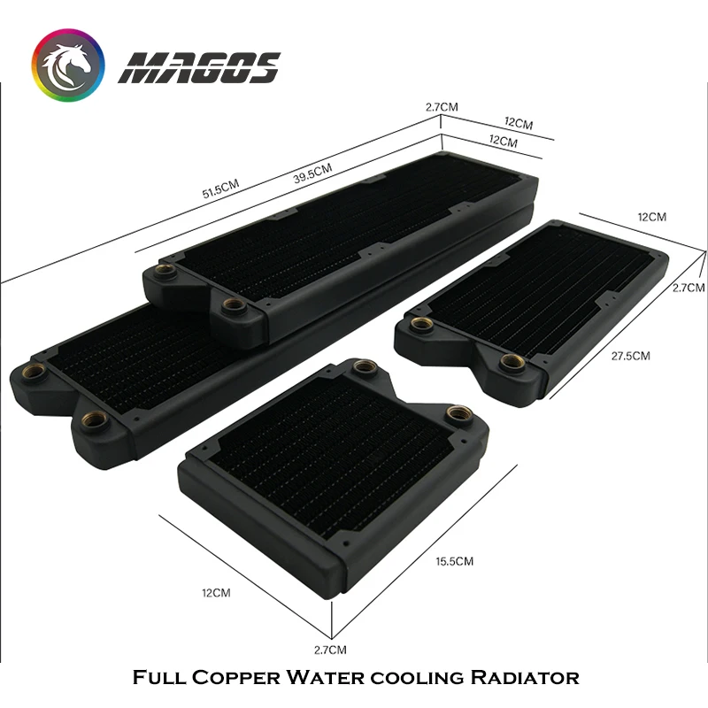 Imagem -03 - Full Copper Water Cooling Radiator 120 240 360 480 mm Computer Water Cooled Row Trocador de Calor Preto Branco para pc Decoração 27 mm