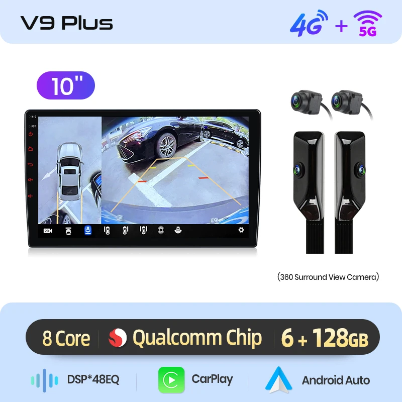 Junsun Qualcomm 8-Core 360 graden camera universele stereo 7" 9" 10" autoradio draadloze CarPlay Android Auto IPS touchscreen multimediaspeler slimme intelligente systemen 2 Din head unit autoradio - afbeelding 1