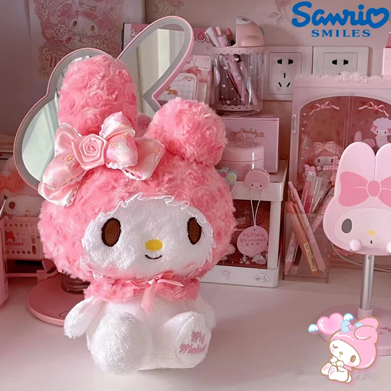 Sanrio Rose Melody Hello Kitty Doll Anime Figure Kawaii Dreamy Pink Plush Stuffed Toys Girl's Bedside Companion Birthday Gifts