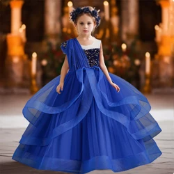 Shiny Toddler Little Big Girls One Shoulder Sequined Long Formal Evening Dress Birthday Party Pageant Gown