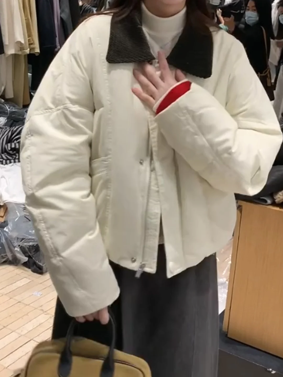 

Winter New Arrival Short Style Korean Version Collar Cotton Jacket Women's Commute Bread Coat Contrast Color Design