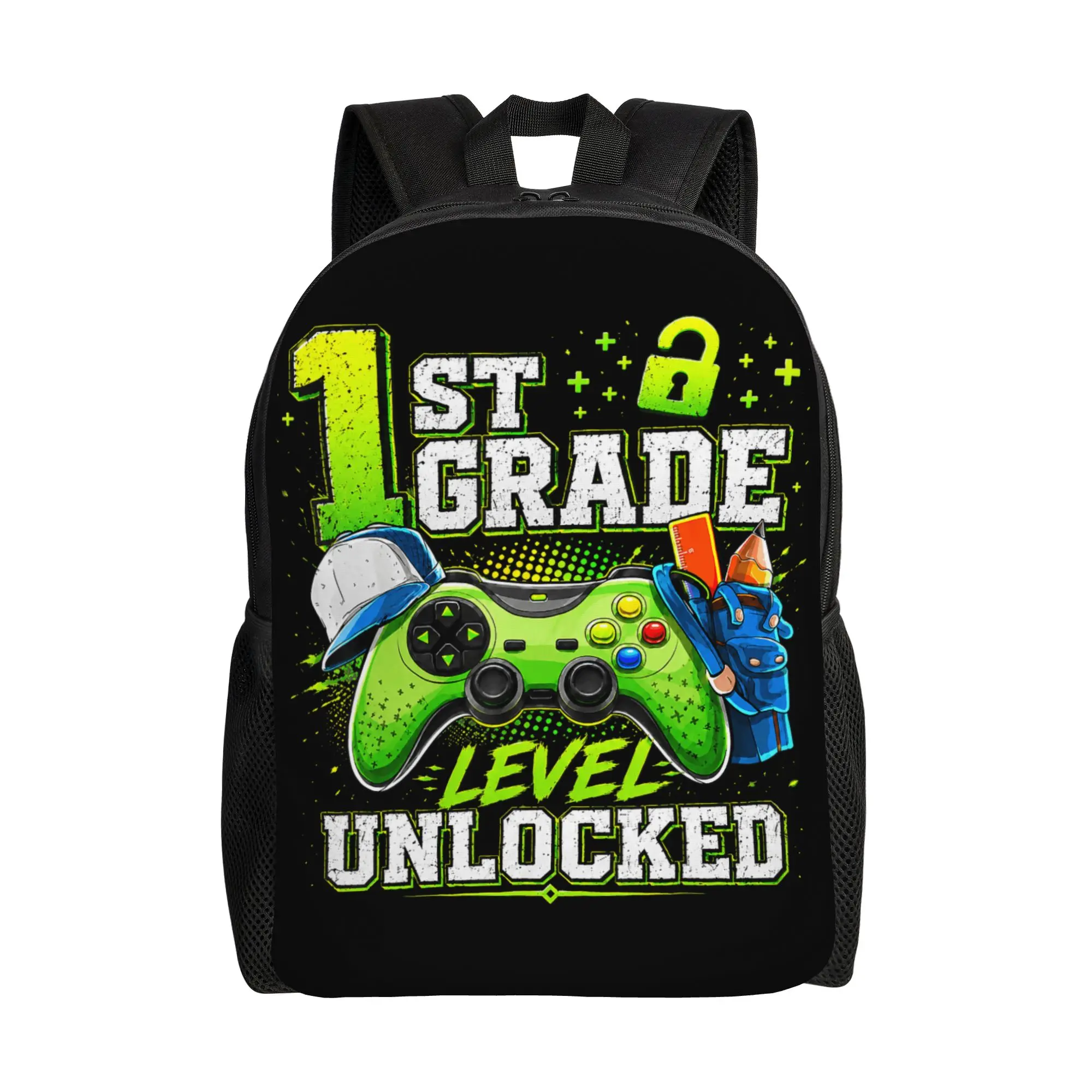 Back to School 1st First Grade Level Unlocked Gamer Backpack  Aesthetic Backpacks Men Travel Lightweight High School Bags Custom