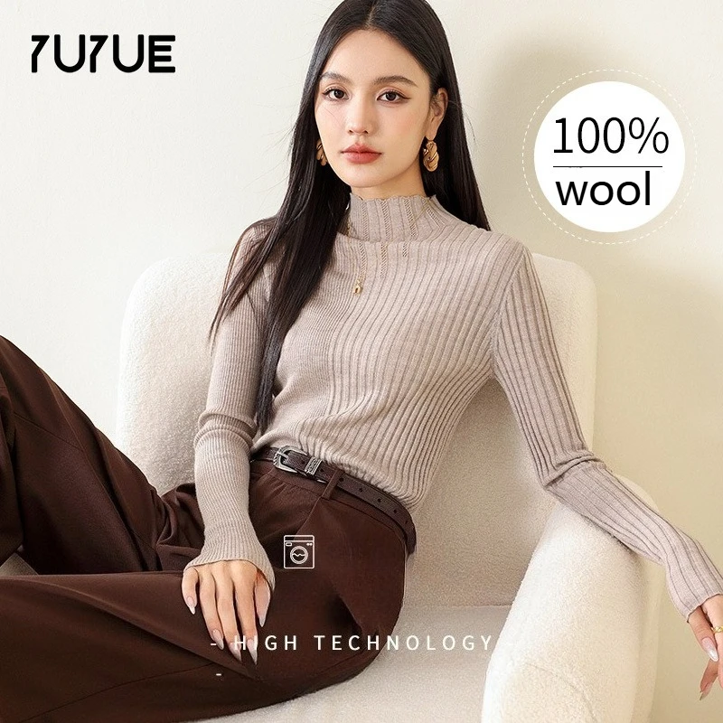 

Yuyue Autumn and Winter Machine Washable Asymmetrical Knitted Sweater Women's Soft and Comfortable Sweater 100% Merino Wool