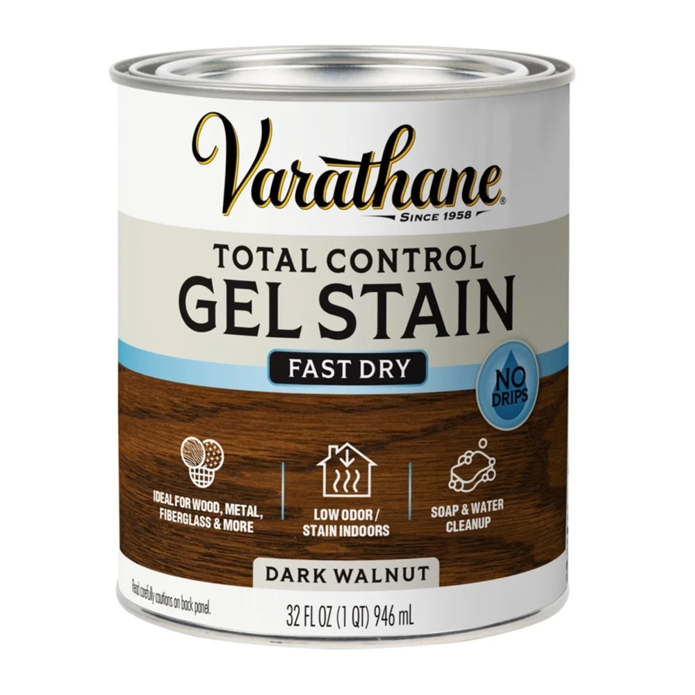 Water-Based Gel Stain Dark Walnut Low Odor Quick Dry No-Drip Thick Formula Interior Exterior Wood Metal Fiberglass 250 sq ft