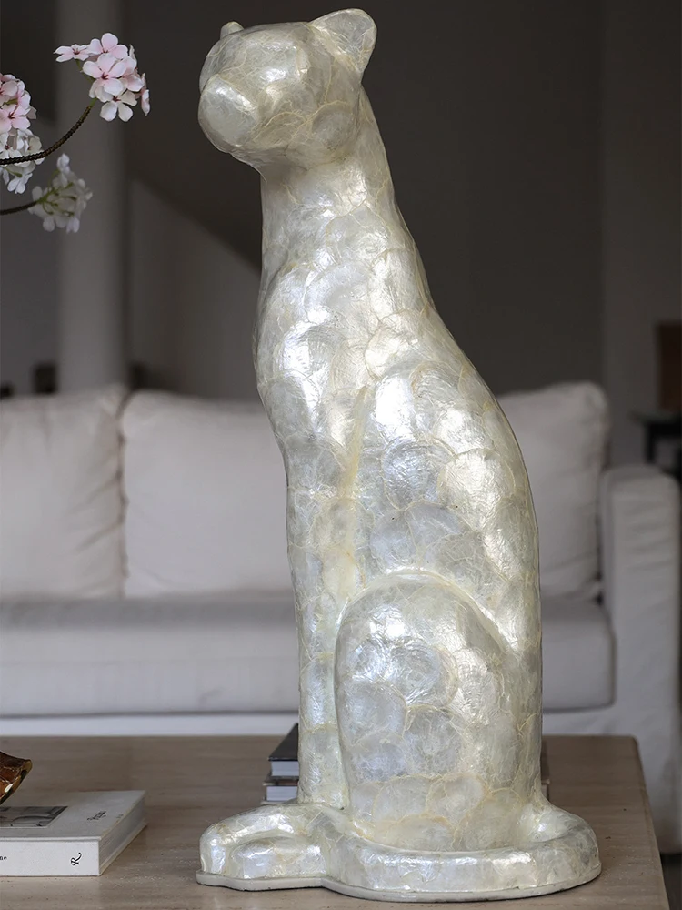 Home Decor Shell Lucky Leopard Statue Large Floor Decor Living Room Entrance Sculpture Model Ornament Housewarming Gift Figurine