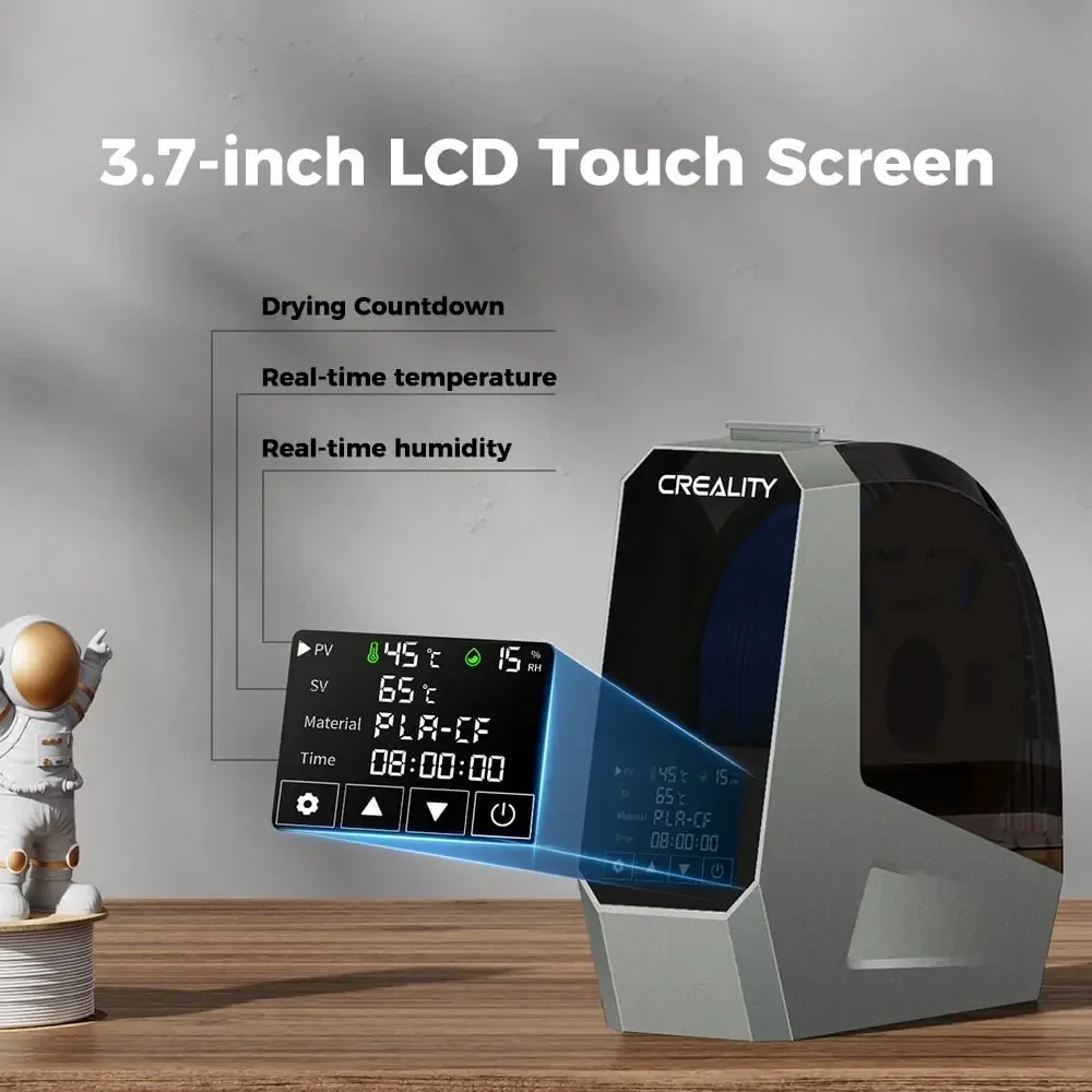 صندوق مجفف خيوط كرياليتي سبيس بي درجة حرارة قابلة للتعديل 45 ℃ -70 ℃   حامل تخزين لخيوط PLA/TPU/TEPG/ABS/PP/PA/PET سعة 1 كجم