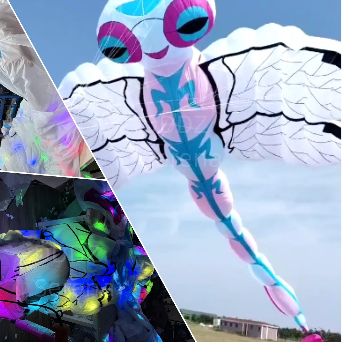 DDDZ 9M 22M LED libélula suave inflable noche cometa línea lavandería 20D mezcla con nailon ripstop 40D con control remoto para adultos