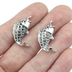 8Pieces 26mm*14mm Antique Silver Color Carp Fish Charms Pendant Handcraft For DIY Jewelry Making