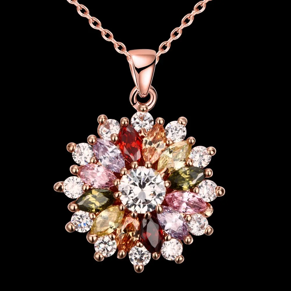 2022 New Luxury Brand Fashion Jewelry Crystal  Mona Lisa Colored Zircon Pendant Round Flower Moon Round Necklace