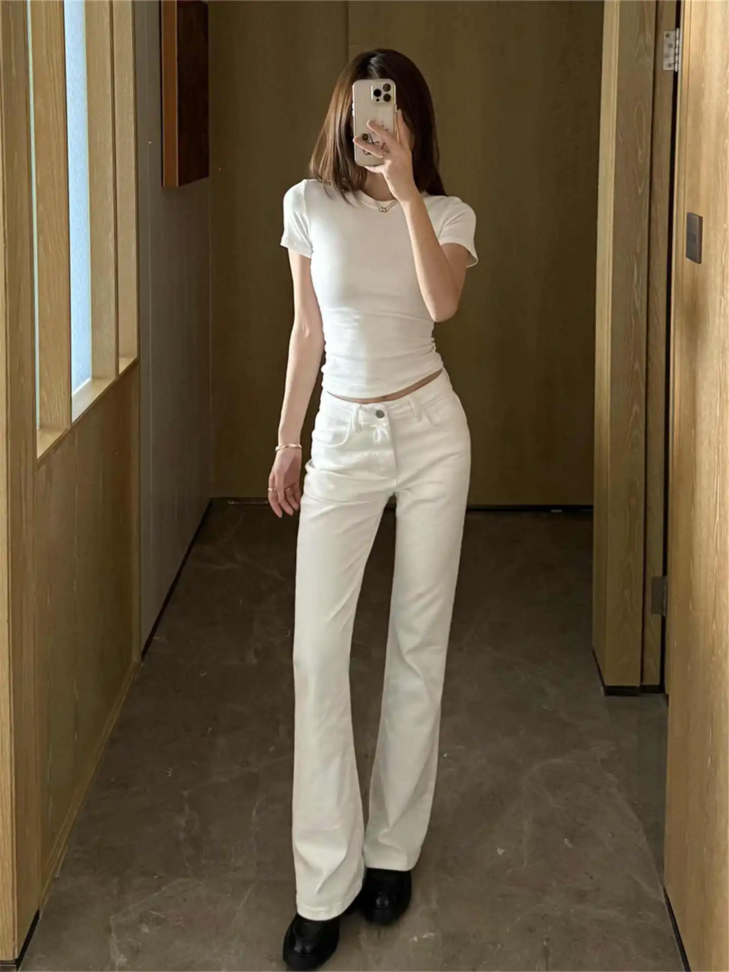 

Women's American Retro Low Rise White Jeans Korean Cleanfit Simple Denim Pants Long Trousers Japanese Y2k Cowboy High Street New