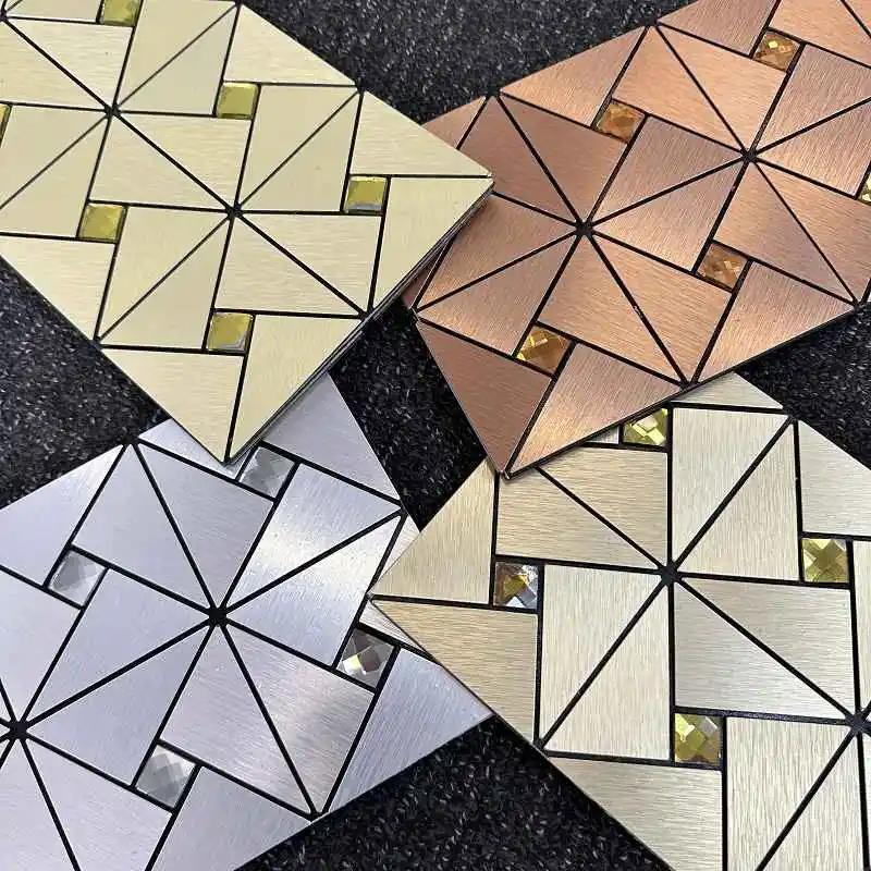 

4pcs/lot Mosaic Metal square Aluminum Plastic Panel Wall Sticker Self-adhesive Waterproof Kitchen Bathroom Tiles Wall Decors 180