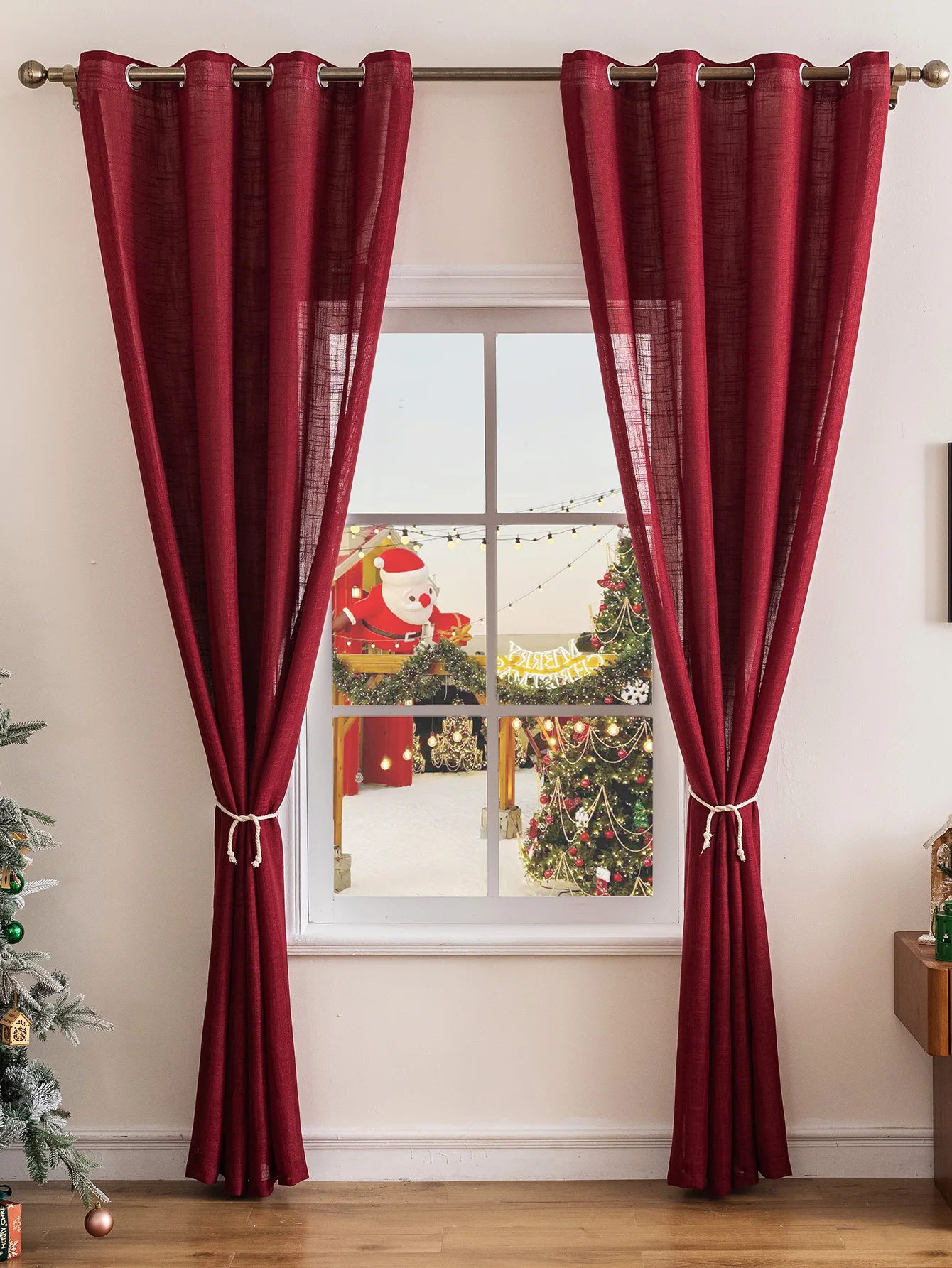 ستائر كتان حمراء لغرفة المعيشة - مراجعة Linen Curtain Eyelet وسعره