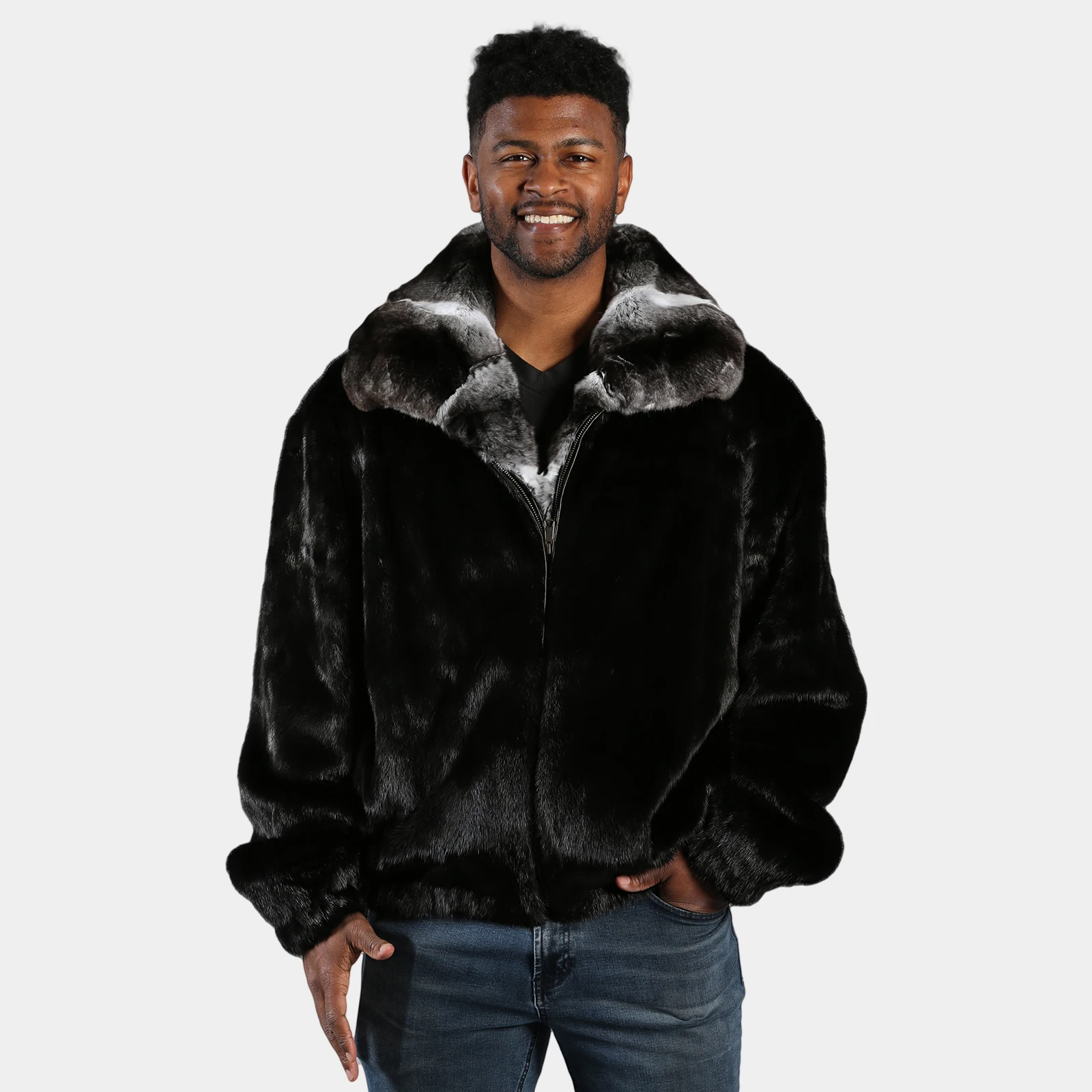 Fashion Men Genuine Mink Fur Coat with Rex Rabbit Fur Lapel Collar Winter Thick Man Natural Mink Fur Jacket High Quality Outwear