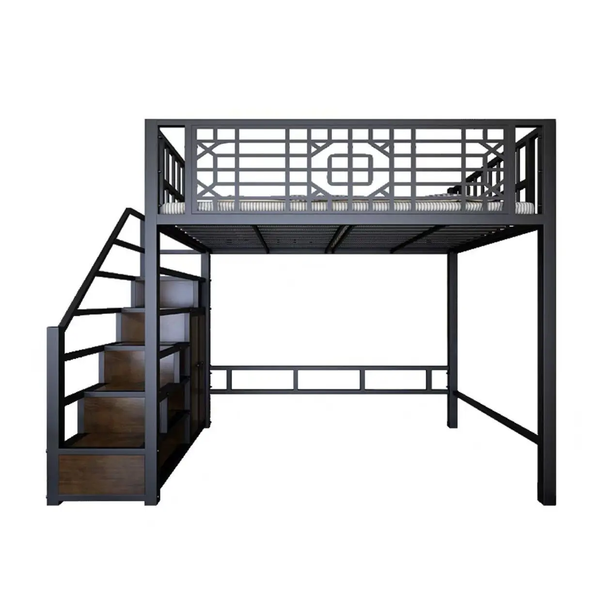 New Chinese loft-style bed, elevated sheets, upper small-sized children\'s bed apartment, iron frame bed, space-saving