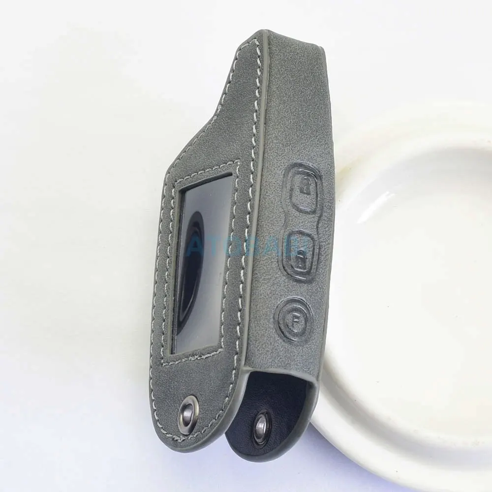 Graue Leder-Autoschlüsselhülle für Pandora DXL 3000 3170 3250 3290 3500 3700 Russland Zwei-Wege-Auto-Alarmsystem LCD-Fernbedienungs-Fob-Hülle – Detail 5