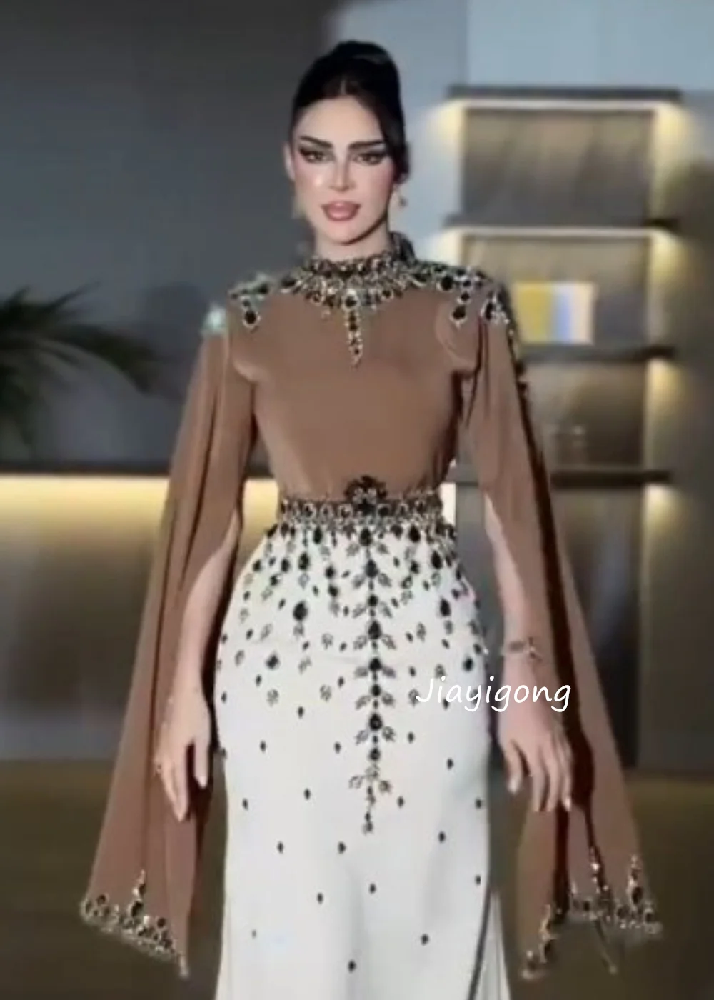 Customized Formal Jersey Sequined Pattern Mermaid High Collar Long Bespoke Occasion Evening Dresses Fashion image 3