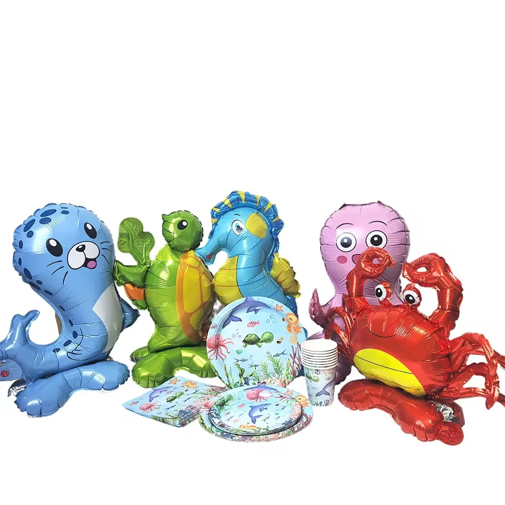 5/9pcs Cartoon Marine Ocean Animal Balloons Crab Seahorse Turtle Shark Seal Kids Birthday Party Favor Gifts Baby Shower Decor