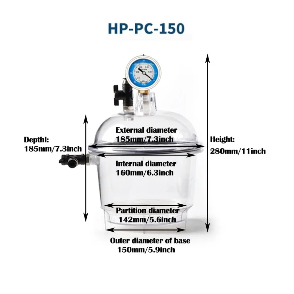 Vacuum Desiccators, Small Lab Desiccator, Double Valves Glassware Lab Desiccator Dryer Vacuum Desiccator Jar, 150mm/250mm