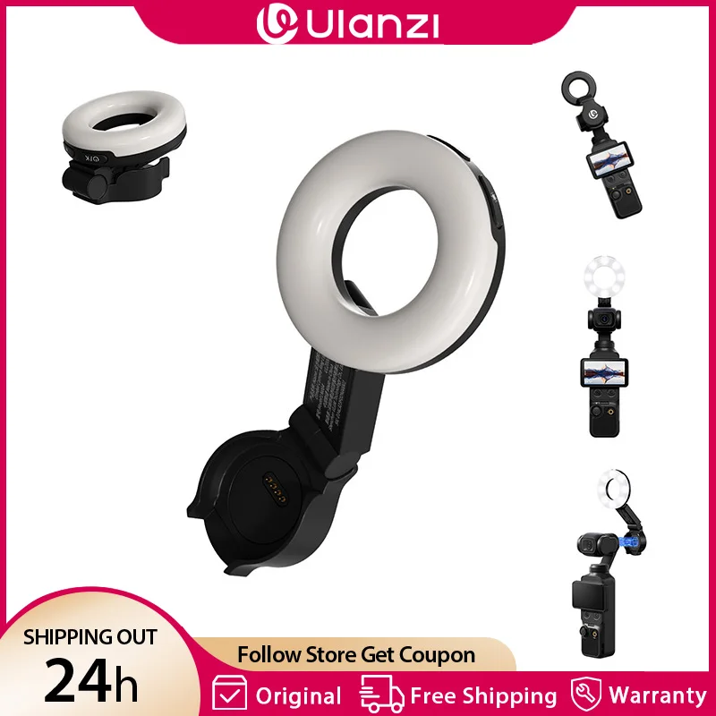 Ulanzi LM004 マグネットリングフィルライト DJI Pocket 4 ミニビデオライト用 3段階の明るさ調整可能 Vlog ライブストリーム対応