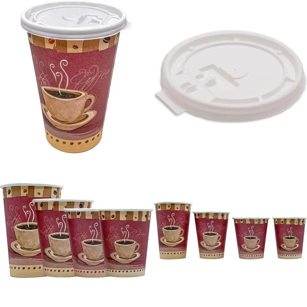 

Printed Colored Tea & Coffee Cups 16oz Disposable with White Flat Tear-Back Lid - Ideal for Thanksgiving, Suitable for Hot or Co