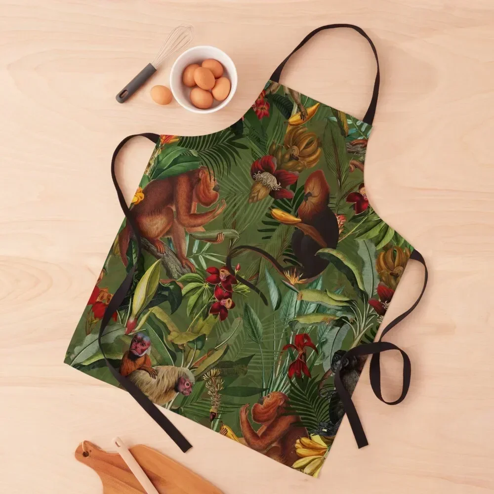 

Tropical monkey jungle pattern - dark green Apron For Hairdresser Chef Accessories for women halloween Apron