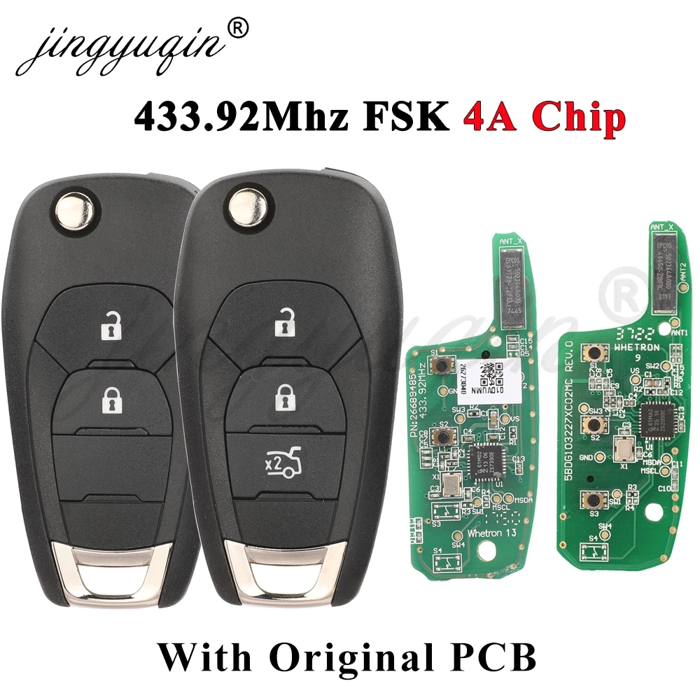 Jingyuqin 433.92Mhz FSK 4A Chip pilot samochodowy klucz składany dla chevroleta Cruze 2015 Cavalier Trax Sonic iskra 2019 + oryginalny OEM PCB