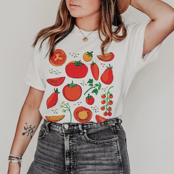 Tomato Shirt Fruit Botanical Tee Cottagecore Clothing Vegan Shirts Garden T Shirt Vegetable T Shirt Fruit Tee Aesthetic Clothes