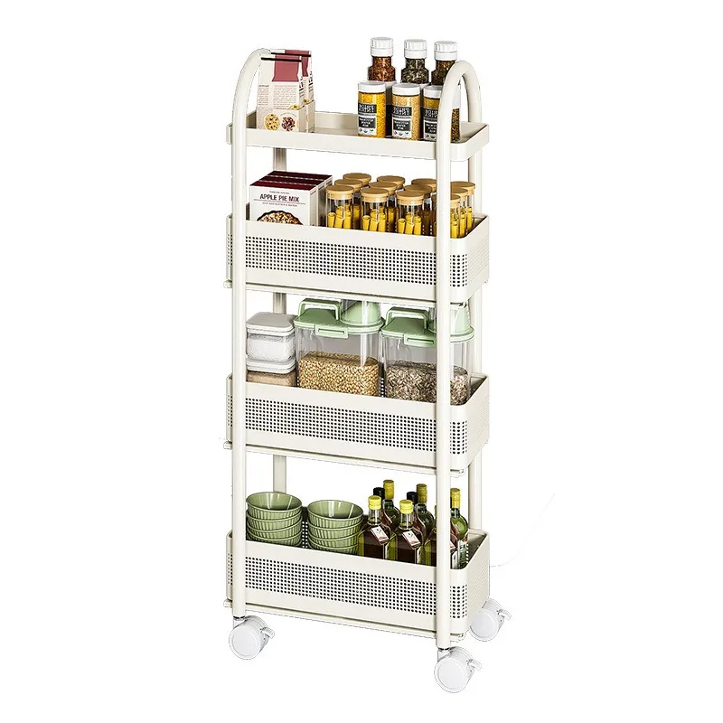 Kitchen Crevice Rack Floor-to-ceiling Multi-layer Refrigerator Side Pull-out Cabinet Very Narrow Storage Cabinet Mobile Trolley