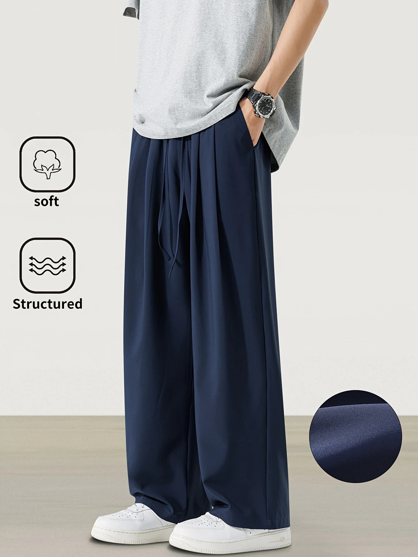 Men'S Urban Summer Wrinkle-Resistant Wide-Leg Pants  Sweatpants Baggy Pants Harajuku Hip Hop