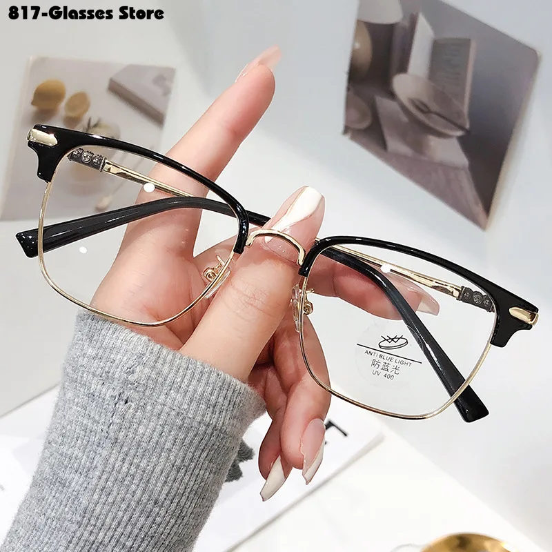 New Metal Half Frame Reading Glasses Men Women Fashion Transparent Presbyopic Glasses for Middle-aged and Elderly +1.0 To +4.0