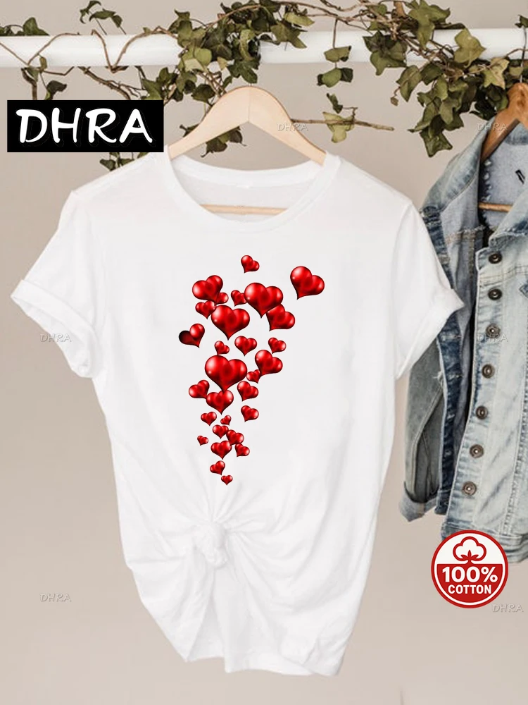 ألوان مائية الحب القلب الحلو موضة قصيرة الأكمام طباعة تي شيرت ملابس الصيف أعلى الجرافيك تي شيرت ملابس حريمي الحد الأدنى #4