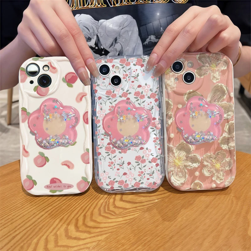 Floral Bracket Silicone Case For Samsung Galaxy A56 A55 5G A17 A57 A37 A15 A54 A16 A07 A26 A36 A06 A25 S24 Plus FE S26 S25 Ultra
