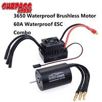 SURPASS HOBBY Waterproof 3650 2300KV /3100KV/3900KV Brushless Motor W/ ESC 60A Combo for 1/10 1/12 RC Car Truck Toy