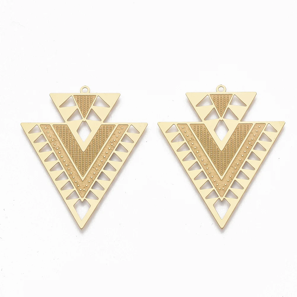 Pandahall 2pcs Triangle Stainless Steel Pendants Gold Color Plated Metal Charms For Necklace Bracelet Earring Jewelry Making