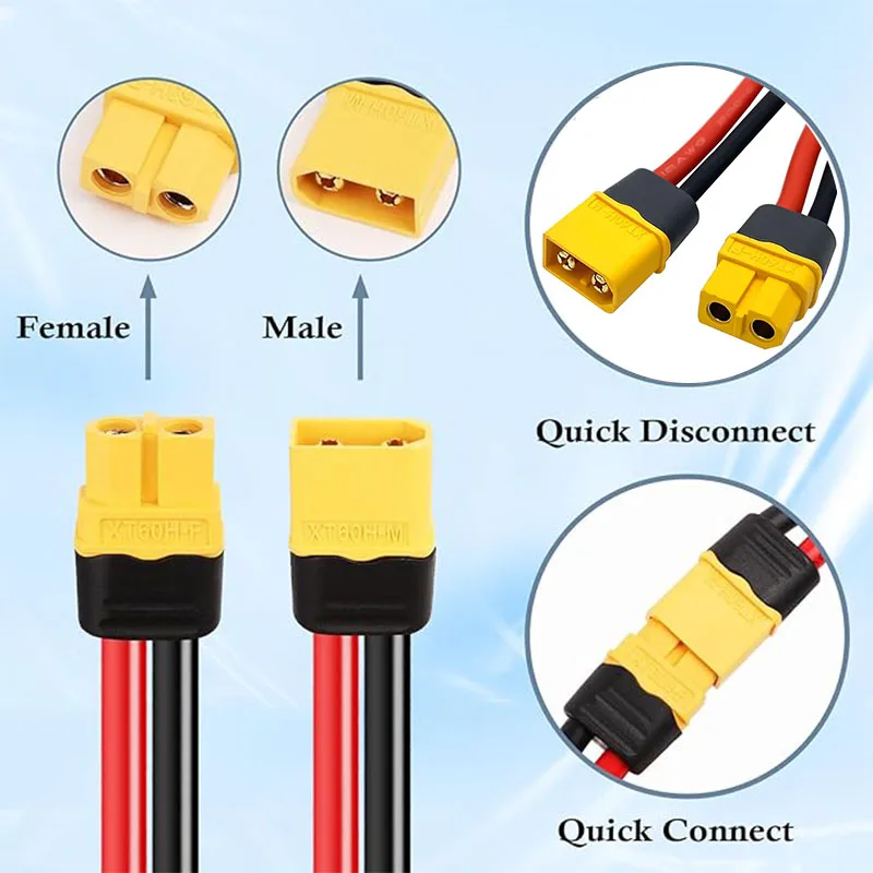 10AWG Silicone Extension Cable, Fitted with an XT60H Female-to-Male Connector, Suitable for Remote-Controlled Model Batteries