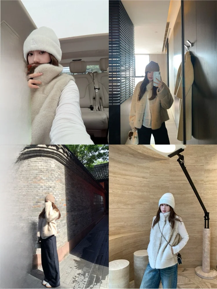 

Эфирное мягкое раннее зимнее женское модное универсальное пальто из искусственного меха с воротником-стойкой, длина с шапкой, молодежный Sle