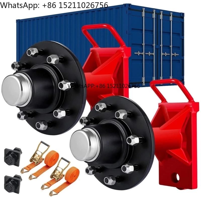 2-Pack Shipping Container Wheels 8-Lug Wheels Kit Heavy Duty Shipping Container Axle with U-Shaped Handle