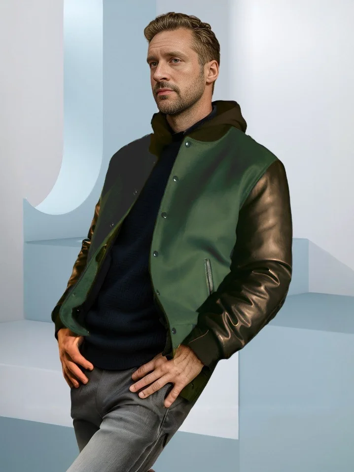 2024 autumn and winter men's clothing American casual PU leather jacket trendy men's mint mambo outer jacket baseball uniform