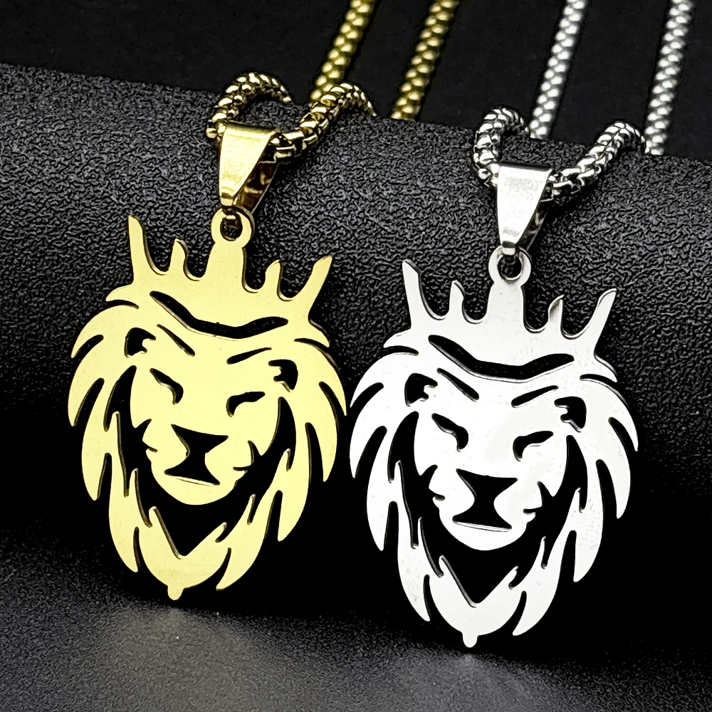 Hollow Jewish The Lion of Judah Pendant Necklace for Women Men Gold Color Stainless Steel Judaism Crown Lion Head Chain Jewelry