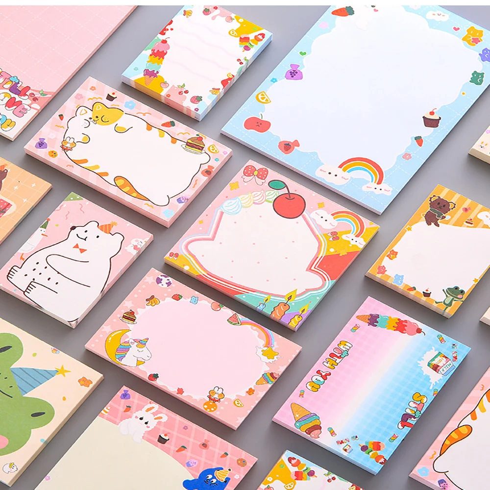 1Pcs 100Sheets Kawaii Cartoon Animals Sticky Notes Planner Notepad Not Sticky Memo Pad Office School Supplies Stationery Sticker