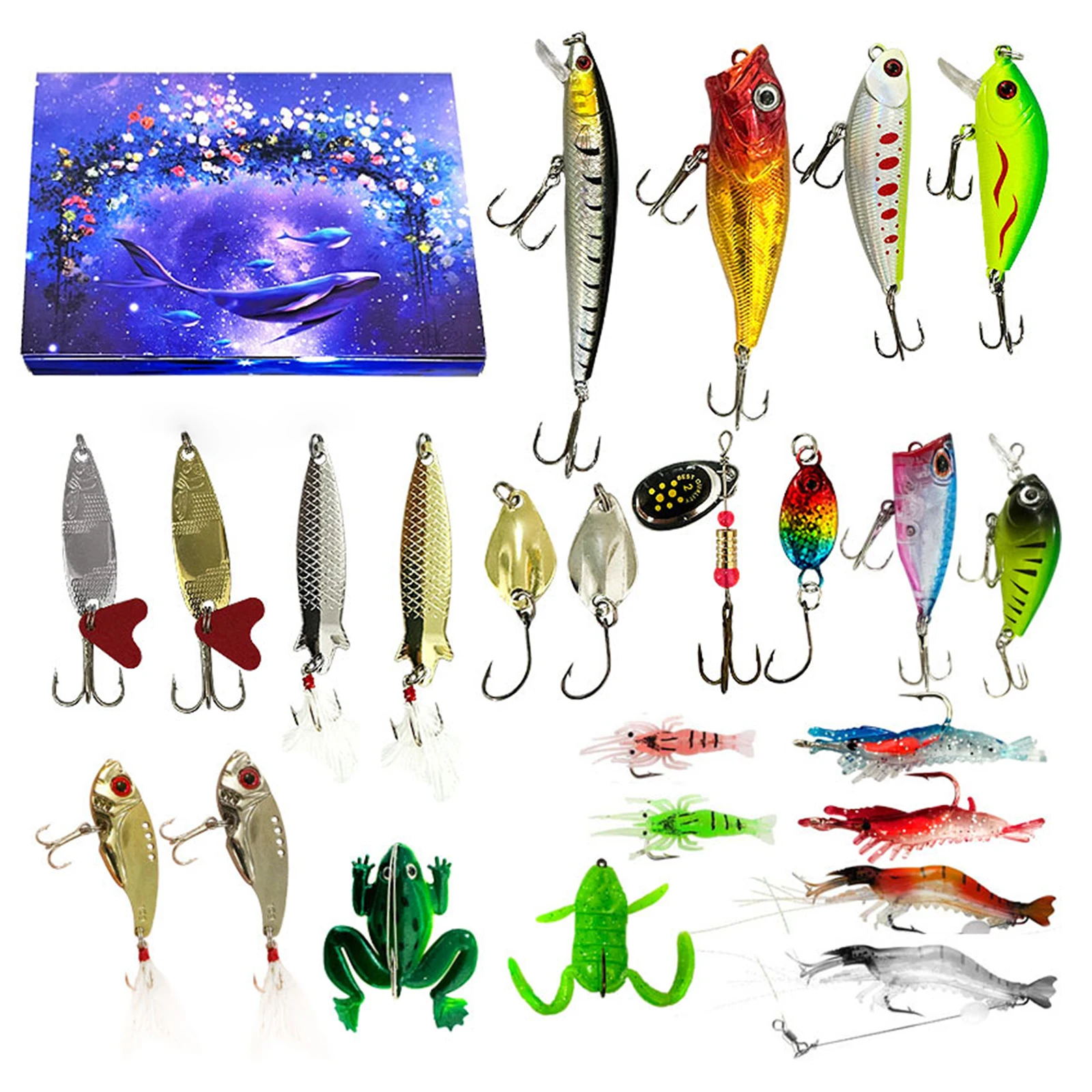 24日間のクリスマスカウントダウンカレンダー-多目的釣りルアーカレンダー-本物そっくりのスイムベイトセット-釣り人向け-大人男性漁師向け